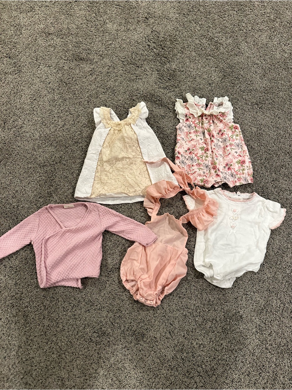 Girls Pink & White Floral and Lace One-Piece Set
